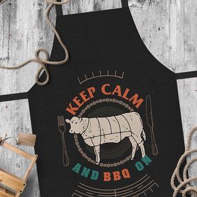 Фартук полноцветный Сolorful Keep calm and BBQ on (чёрный)