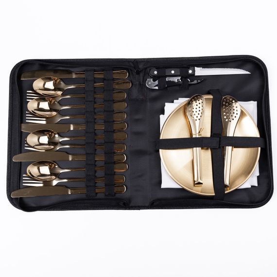 Набір посуду для пікніка на 4 особи 24 предмети Золотистий