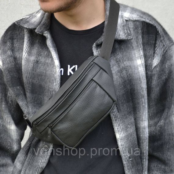 Чоловіча шкіряна сумка, Зручна чорна чоловіча барсетка бананка бананка на пояс на груди RF-30 | Зображення 2