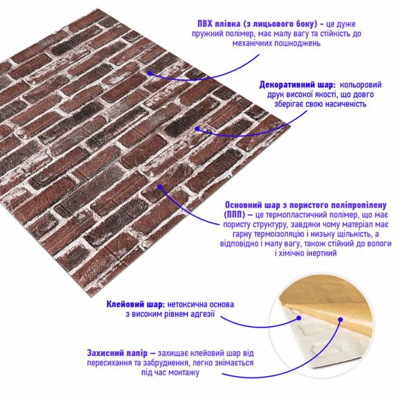 Самоклеюча 3D панель 700х770х3мм Червона Катеринославська цегла (43-3) SW-00001164 | Зображення 1
