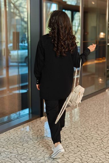 Женский трендовый вельветовый костюм рубашка + джоггеры SS149 размер 52/54 цвет черный | Зображення 2