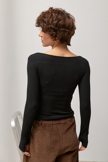 Еластичний базовий приталений лонгслів - чорний цвет, ONE SIZE (є розміри) | Зображення 1