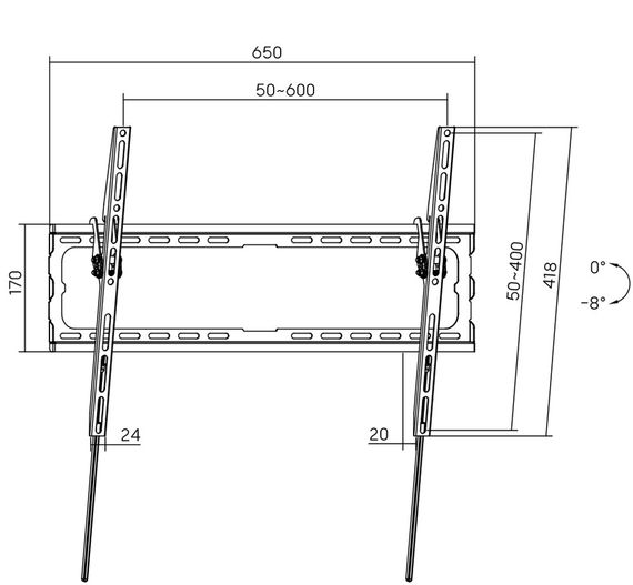 Кронштейн для ТВ AGN AGN80-460T з нахилом/37"-80"/45 кг/max.VESA 600x400/Black | Зображення 4