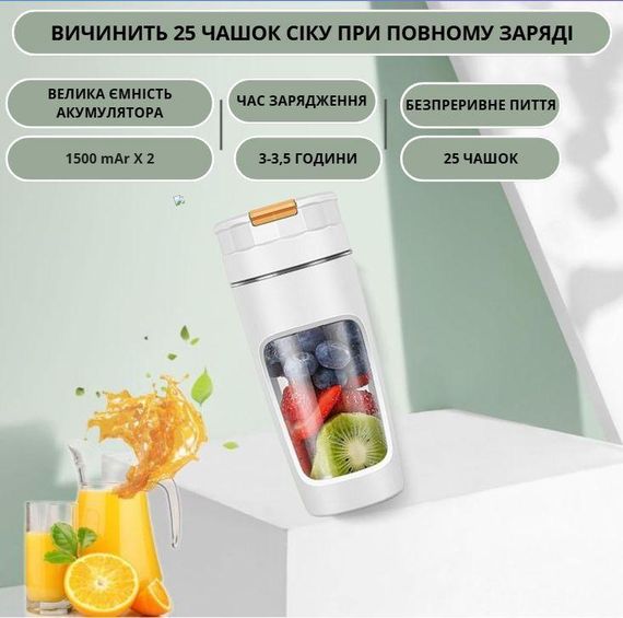 Акумуляторний блендер P2060R 600 мл — Білий Tritan BPA-free, портативний подрібнювач із функцією змішування | Зображення 7