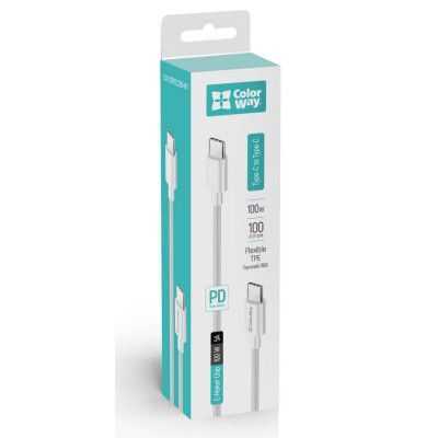 Дата кабель USB-C to USB-C 1.0m 5A 100W white ColorWay (CW-CBPDCC058-WT) | Зображення 5