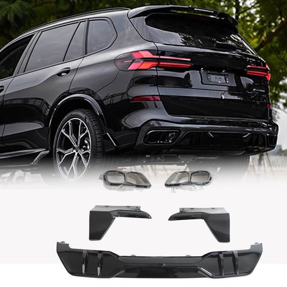 Диффузор заднего бампера V4 (2018-2022, Черный Глянец) для BMW X5 G05 2019- гг
