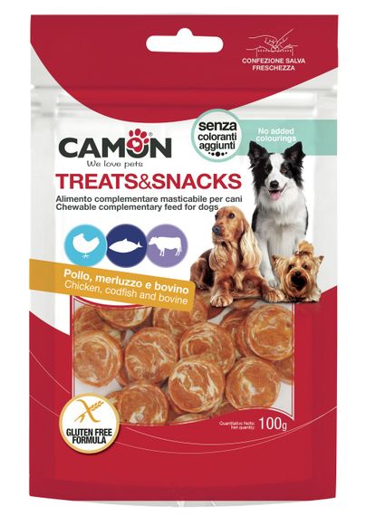 Camon Treats & Snacks Монети з курки, тріски та сиром'ятої шкіри 100г