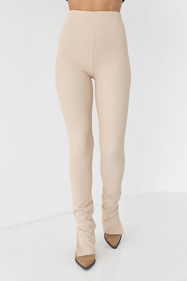 Женские лосины из эластичного трикотажа с разрезами - бежевый цвет, S (есть размеры)