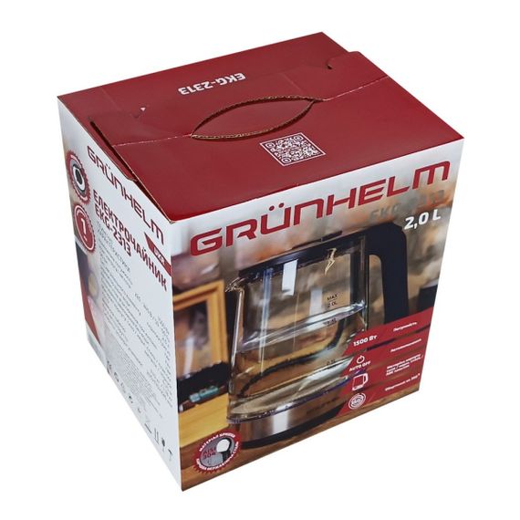 Електрочайник скляний (чорний) Grunhelm EKG-2313 | Зображення 7