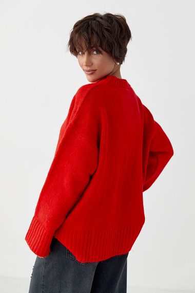 Однотонна в'язана кофта з широкими рукавами - червоний цвет, ONE SIZE (є розміри) | Зображення 1