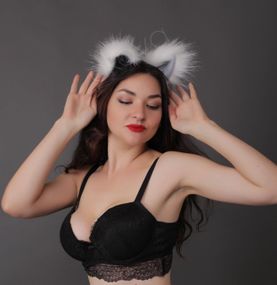 Меховые ушки кошки, Белые с серым OKOVA sexstyle