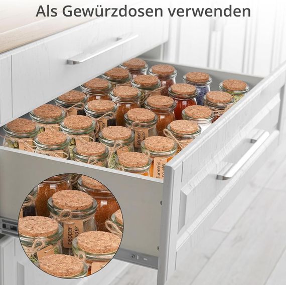 Баночки скляні з корком 100 мл, 23 шт, прозорі з етикетками та мотузкою, для солодощів, меду, йогурту свічок спецій банки маленькі | Зображення 5