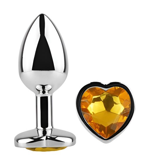 Анальна пробка з кристалом EGZO - Silver Heart Plug Yellow size M Sex Aura | Зображення 1