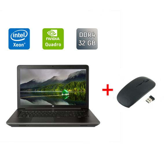 Мобильная рабочая станция Б-класс HP zBook 17 G4 / 17.3" (1920x1080) IPS / Xeon E3-1535M v6 (4 (8) ядра по 3.1 - 4.2 GHz) / 32 GB DDR4 / 512 GB SSD / Quadro P4000, 8 GB GDDR5, 256-bit / WebCam / TouchID / Windows 10 б/у + Подарок Беспроводная мышь / USB
