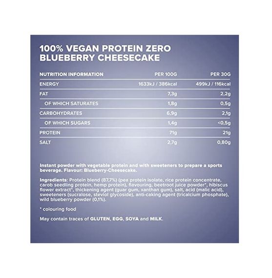 Протеин IronMaxx 100% Vegan Protein Zero 500 g /16 servings/ Blueberry Cheesecake | Зображення 1