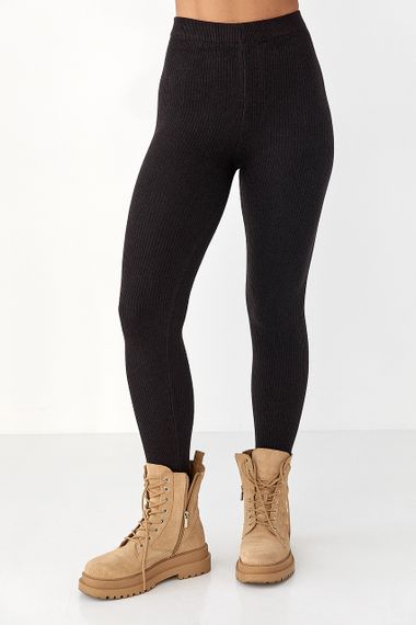 Утеплені лосини в рубчик зі штрипками - темно-коричневий цвет, ONE SIZE (є розміри)