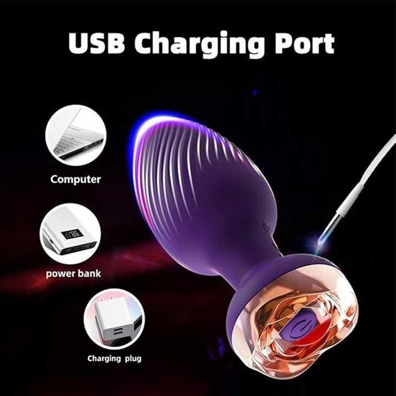 Силікональний анальний корок із вібрацією Rose з Д/К 3,5*9 см. Фіолетовий — Анальні іграшки | Зображення 5