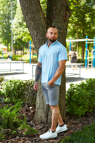 Сорочка льон короткий рукав блакитний S XL