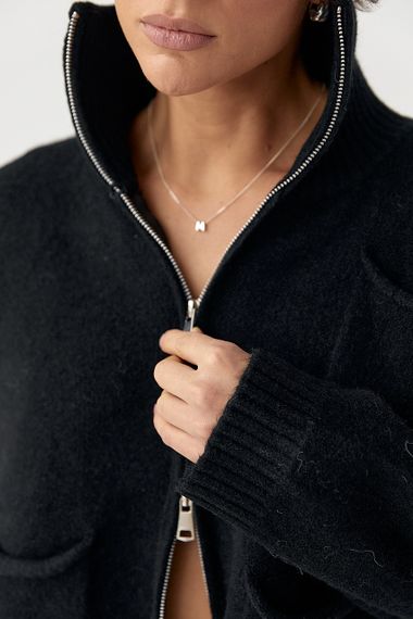 В'язаний кардиган на блискавці з кишенями - чорний цвет, ONE SIZE (є розміри) | Зображення 3