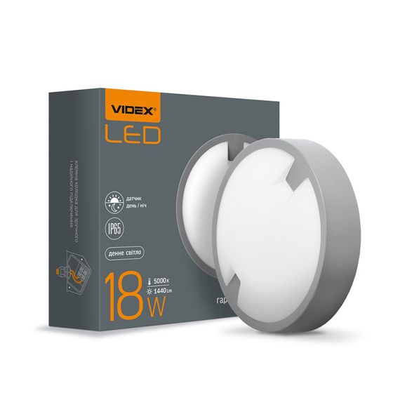 LED-світильник IP65 круглий VIDEX 18W 5000 K із сенсором освітленості