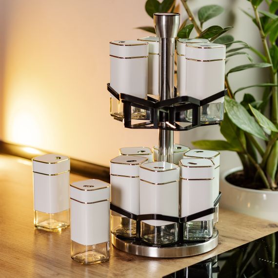 Набор для специй на подставке 12 шт 120 мл карусель для специй Белый HP-1315 | Зображення 8