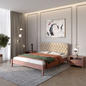 Односпальне дерев&#039;яне ліжко Mebigrand Венеція ДК Горіх лісовий/Аляска 23 (Бежевий) 90х200 см (MBG-5652)