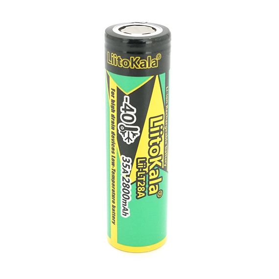 Акумулятор 18650 Li-Ion LiitoKala LT28A, 2800mAh , 35A, 3.7V (2.5-4.2V), 18.3*65.05mm, LowTemp-40-60℃, Black/Green