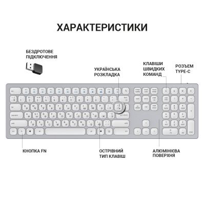 Клавиатура OfficePro SK1550 Wireless White (SK1550W) | Зображення 1