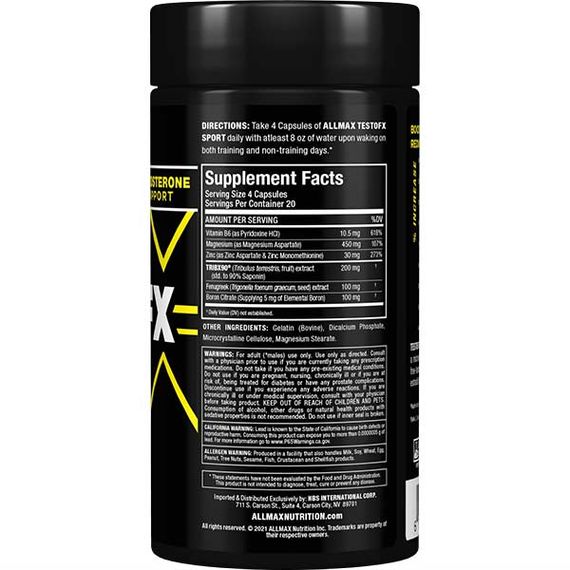 Тестостероновий бустер AllMax Nutrition TestoFX Sport, Testosterone Support Formula 80 Capsules | Зображення 1