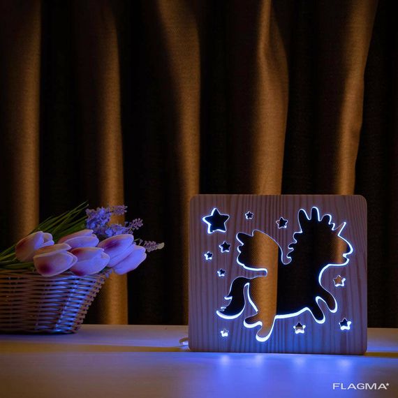Светильник ночник ArtEco Light из дерева LED " единорог" с пультом и... | Зображення 1