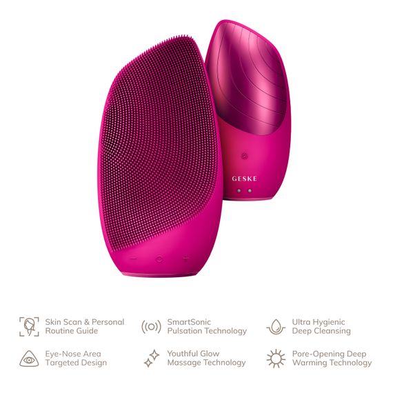 Електронна звукова термо щітка для обличчя GESKE Sonic Thermo Facial Brush 6в1 magenta | Зображення 1