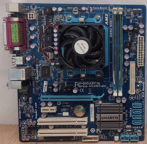 Комплект: Материнская плата Gigabyte GA-M68MT-D3 / Phenom II X2 545 (2 ядра по 3.0 GHz) / 8 GB DDR3 / Intel HD Graphics 2500 / AM3 / Кулер б/у | Зображення 1