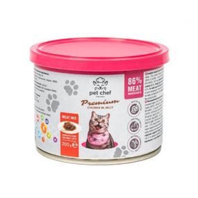 Вологий корм для дорослих котів Pet Chef, шматочки в желе М'ясний мікс 200 г