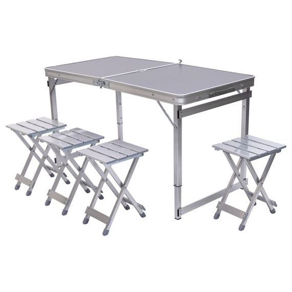 Розкладний стіл + 4 стільці кемпінговий набір для пікніка, риболовлі, відпочинку, туризму Сірий JY-12061G