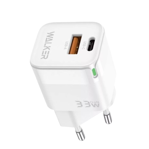 Зарядний пристрій мережевий USB/Type-C QC+PD 33W білий WALKER WH-43