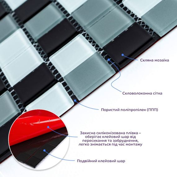 Мозаїка з декоративного скла чорно-сіра 298х298х4,5мм SW-00002369 | Зображення 1