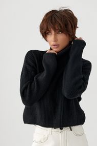 Базовий теплий гольф у рубчик - чорний цвет, ONE SIZE (є розміри)