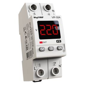 Захисне реле напруги однофазне VP-32A M2R з термозахистом на DIN-рейку, 32А, 7000Вт, 120-270В, двомодульне з індикатором напруги (червоний)