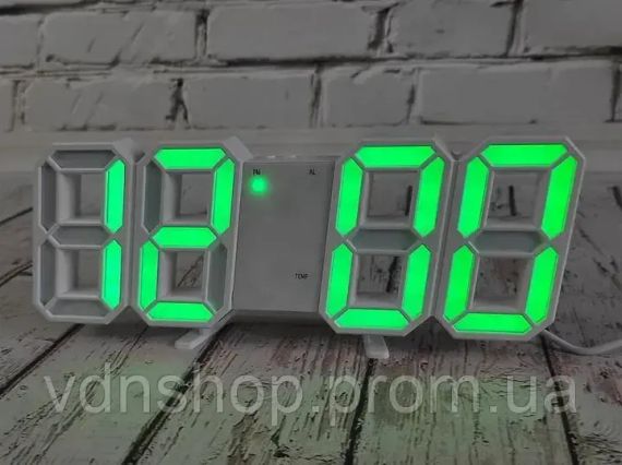 Електронний настільній годинник з будильником та термометром VST-883 Зелені