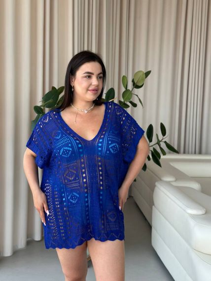 Пляжна коротка синя туніка PLUS SIZE тоненька в'язка | Зображення 9