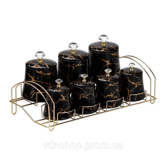 Набір для спецій 4 шт по 250 мл і 3 шт по 550 мл на металевій підставці  чорний HP1249 | Зображення 3