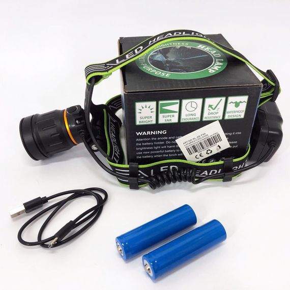 Ліхтар налобний BL-A8-P50, 2 акумулятори 18650, zoom, UK-553 ЗУ microUSB | Зображення 2