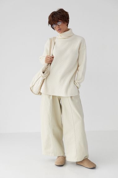 В'язана туніка в рубчик із високою горловиною - молочний цвет, ONE SIZE (є розміри) | Зображення 2