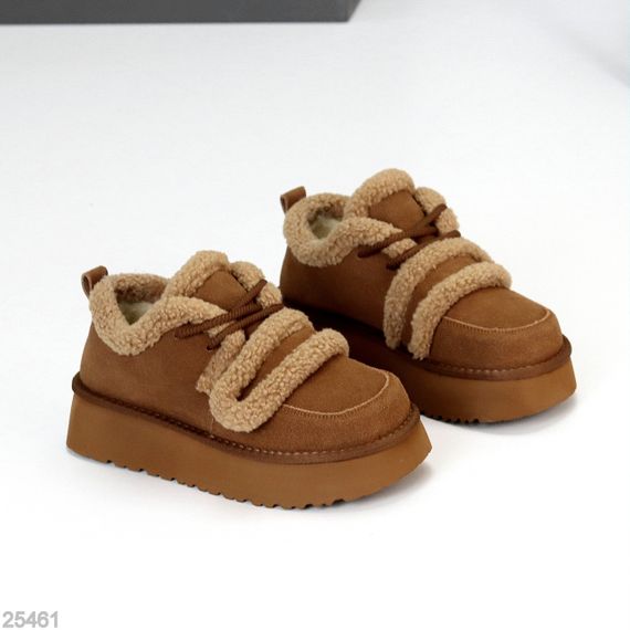 Трендовые теплые замшевые кроссовки-угги на липучке цвет Camel | Зображення 1