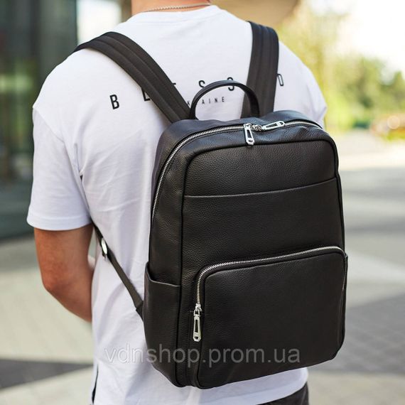 Мужской кожаный рюкзак для поездок и отдыха 30х40х16, сумка наплечная Tiding Bag 59331, черная | Зображення 2
