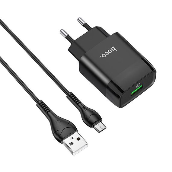 СЗУ Hoco C72Q Glorious QC3.0 18W (1USB-A) + кабель USB to MicroUSB Черный