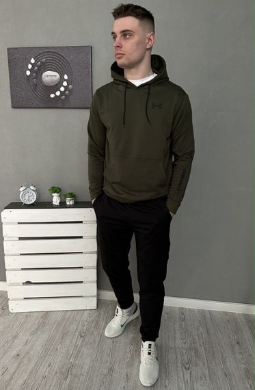 Комплект 3 в 1 Демісезонний спортивний костюм Under Armour худі хакі + чорні штани (двонитка) + Футболка чорна Under Armour | Зображення 1