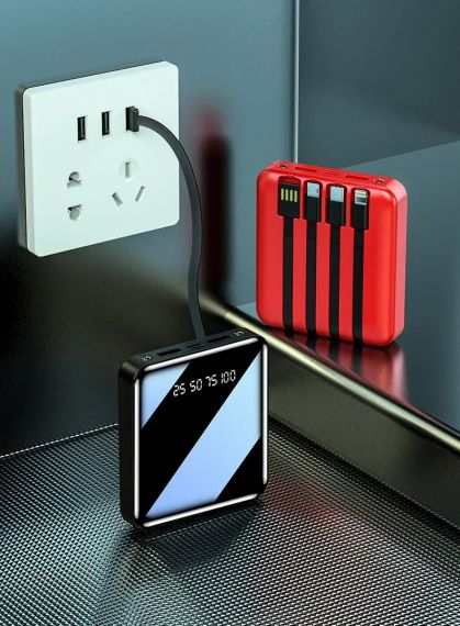 Mini Power Bank 20000mAh чотирипровідний  надшвидкий зарядний пристрій чорний | Зображення 5