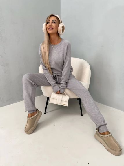 Женский теплый прогулочный костюм из ангоры кофта и штаны, LK144 цвет серый, размер 42/44 | Зображення 2