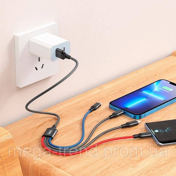 Кабель Hoco Combo 4-in-1 2lightning + Type-C + Micro USB Super charging cable X76 |1M, 2A| | Зображення 2